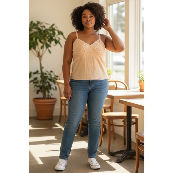 Venezia Tops - Venezia Cottagecore Tank Top Size 20 Peach Lace Trim Cotton Fairycore Boho Cami
